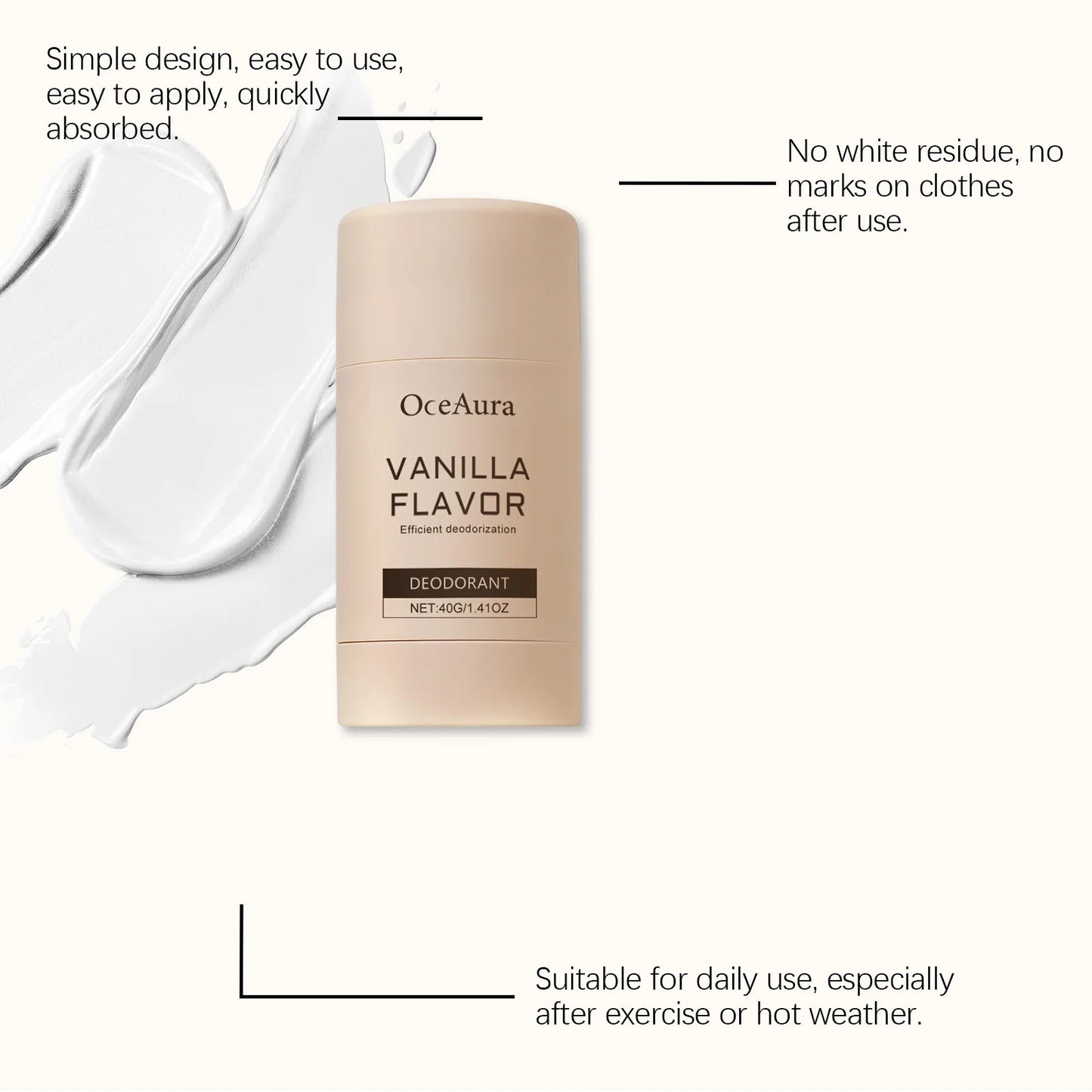 Vanilla Deodorant Stick 40g | Alcohol-Free Long-Lasting Perfume Balm