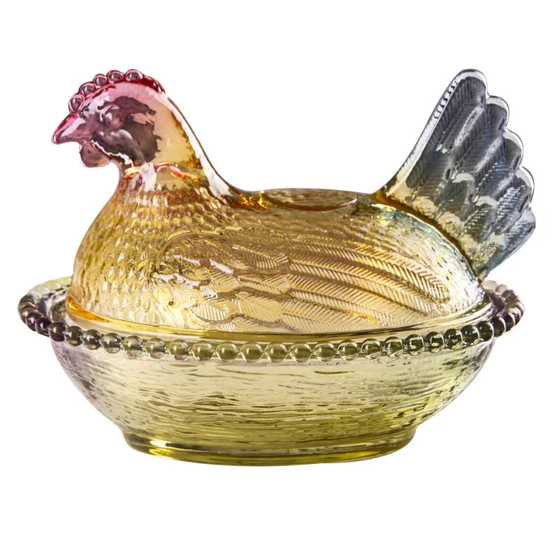Creative Chicken Shaped Thickening Smooth Color Glass Storage Jar Multipurpose Household Candy And Snack Dim sum Cans With Lid Peaceful Pleasures Health and Wellness