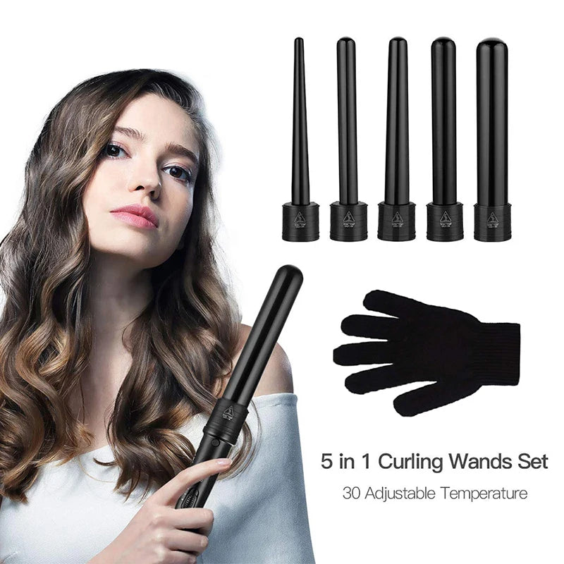 Professional 5-in-1 Interchangeable Ceramic LED Hair Curler Electric 5-in-1 Hair Styling Tools LCD Multiple Head Curling Iron Peaceful Pleasures Health and Wellness