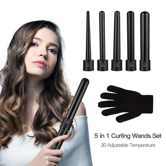 Professional 5-in-1 Interchangeable Ceramic LED Hair Curler Electric 5-in-1 Hair Styling Tools LCD Multiple Head Curling Iron Peaceful Pleasures Health and Wellness