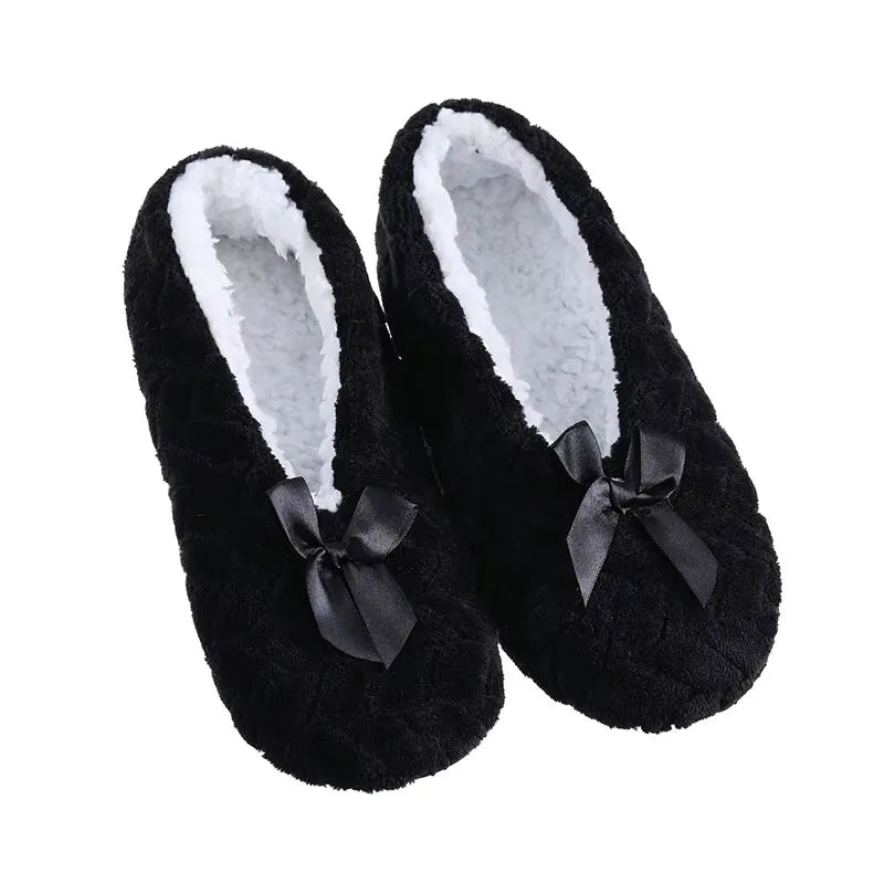 Women's Winter Plush Slippers | Fluffy Bow Non-Slip House Shoes