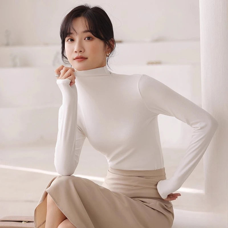 Women's Mock Turtleneck Long Sleeve Slim Top | Korean Fashion