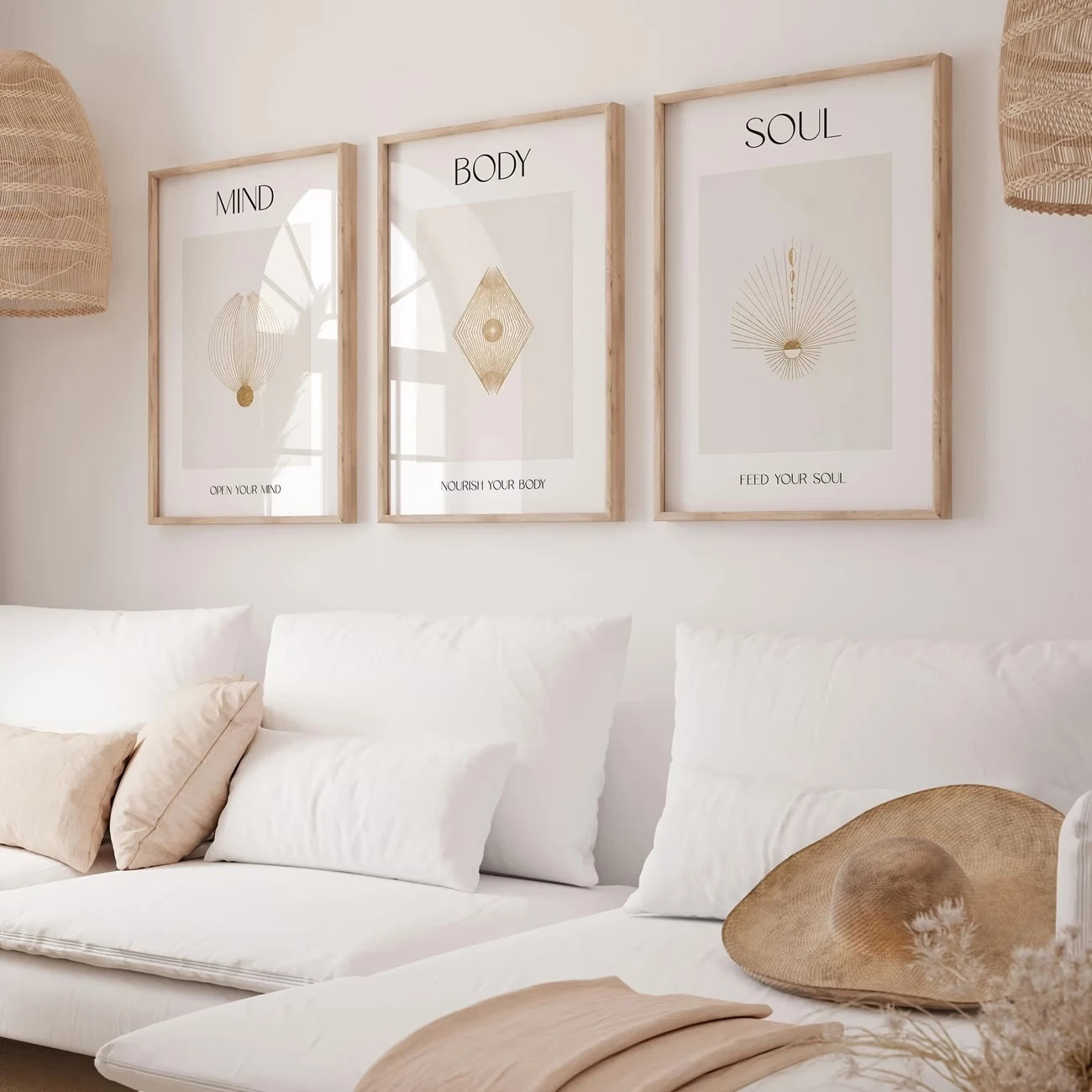 3-Piece Mind Body Soul Spiritual Canvas Wall Art | Meditation Decor