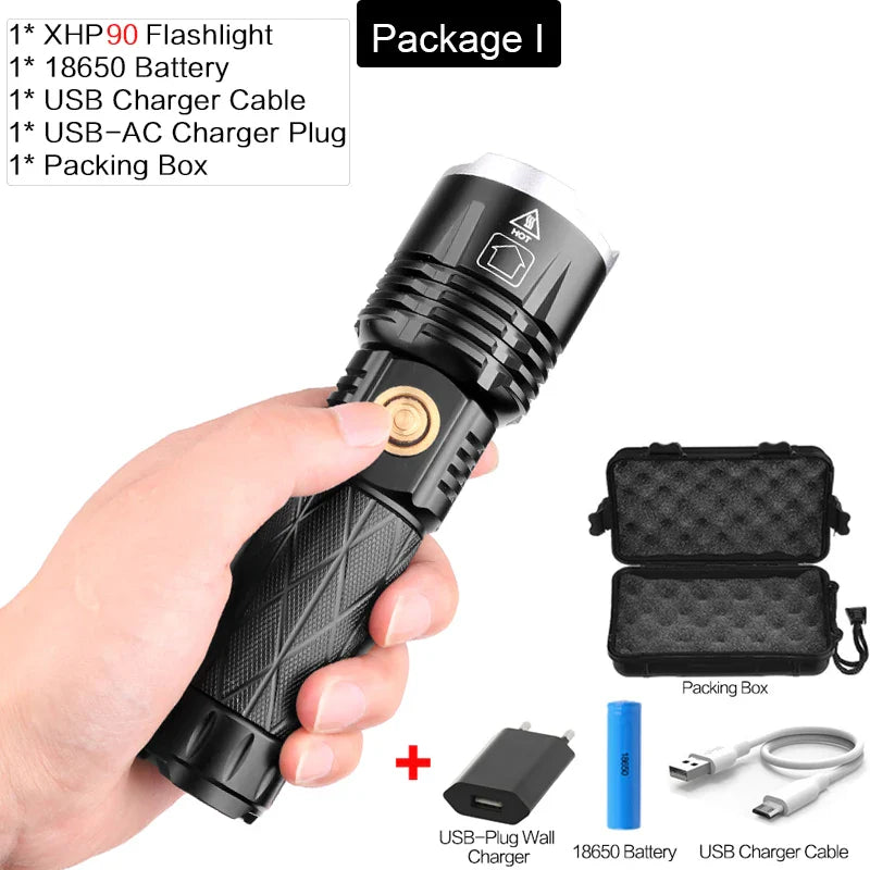 POCKETMAN XHP90.2 LED Tactical Flashlight 3800lm USB Rechargeable