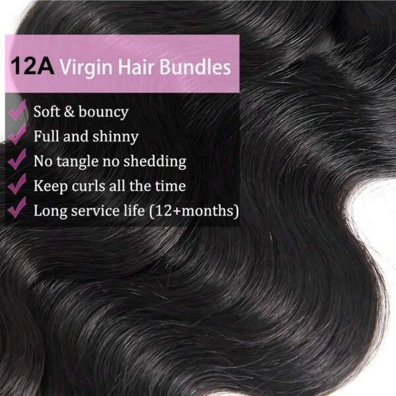 42" Body Wave Brazilian Virgin Hair Bundles | Natural Black 12A