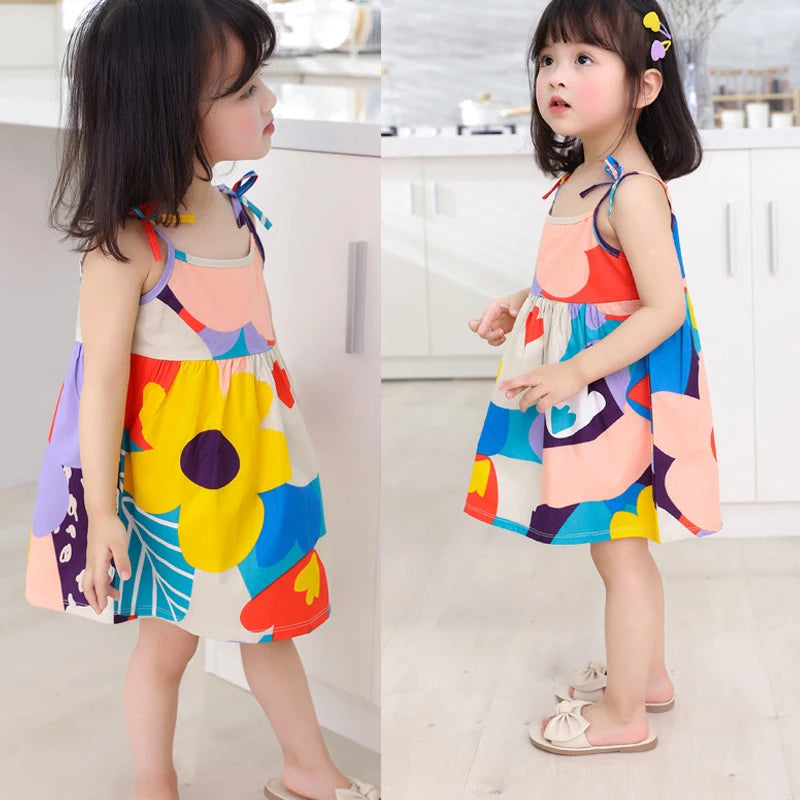 Girls Sleeveless Floral Sundress | Summer Beach Princess Dress