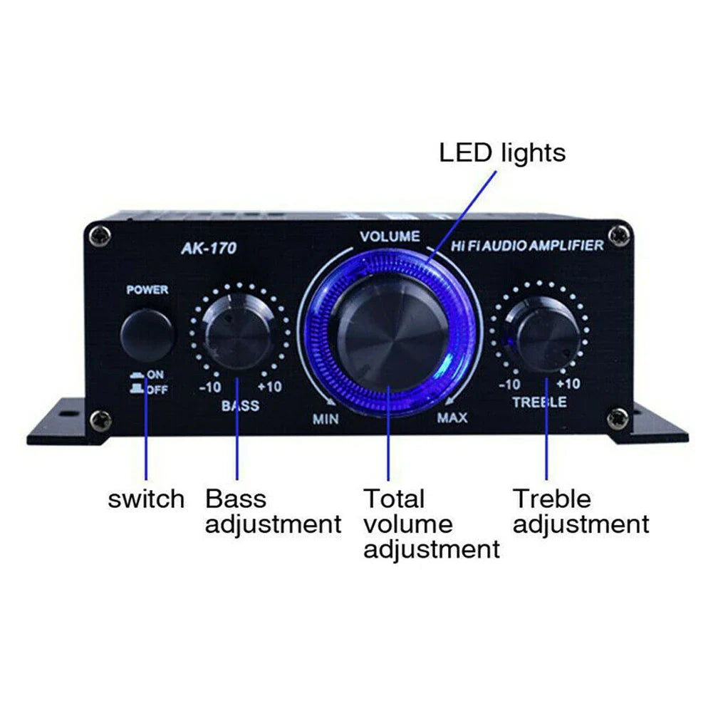 AK-170 HiFi Stereo Power Amplifier 200W+200W Dual Channel RCA