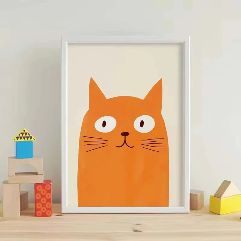 Minimalist Cute Cat Art Poster Modern Cartoon Animal Canvas Painting Printing Home Bedroom Living Room Kids Room Decoration Peaceful Pleasures Health and Wellness