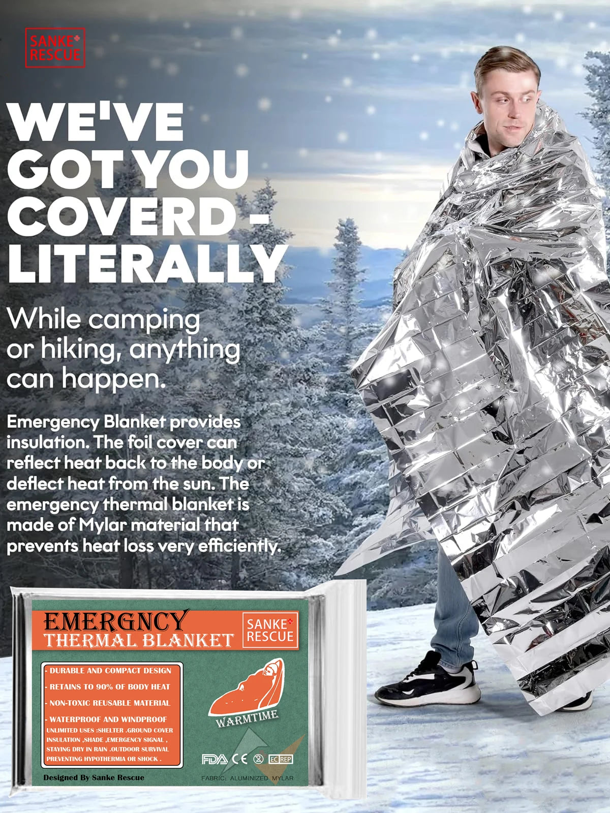 Hypothermia rescue first aid kit camp keep foil mylar lifesave warm heat bushcraft outdoor thermal dry emergent blanket survive Peaceful Pleasures Health and Wellness