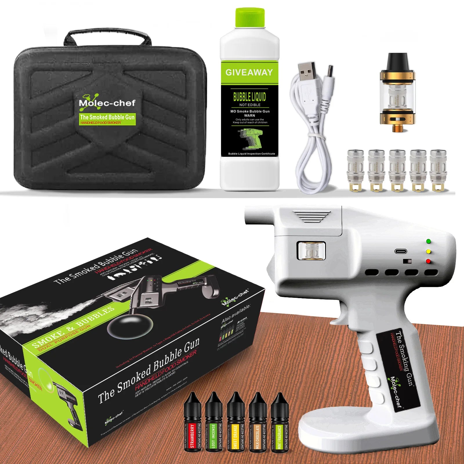 Smoking Flavor Blaster Cocktail Smoker Bubble Gun Barman Bartender Kit Smoke Food Accessories Home Brewing & Wine Making Barware Peaceful Pleasures Health and Wellness Full Set White