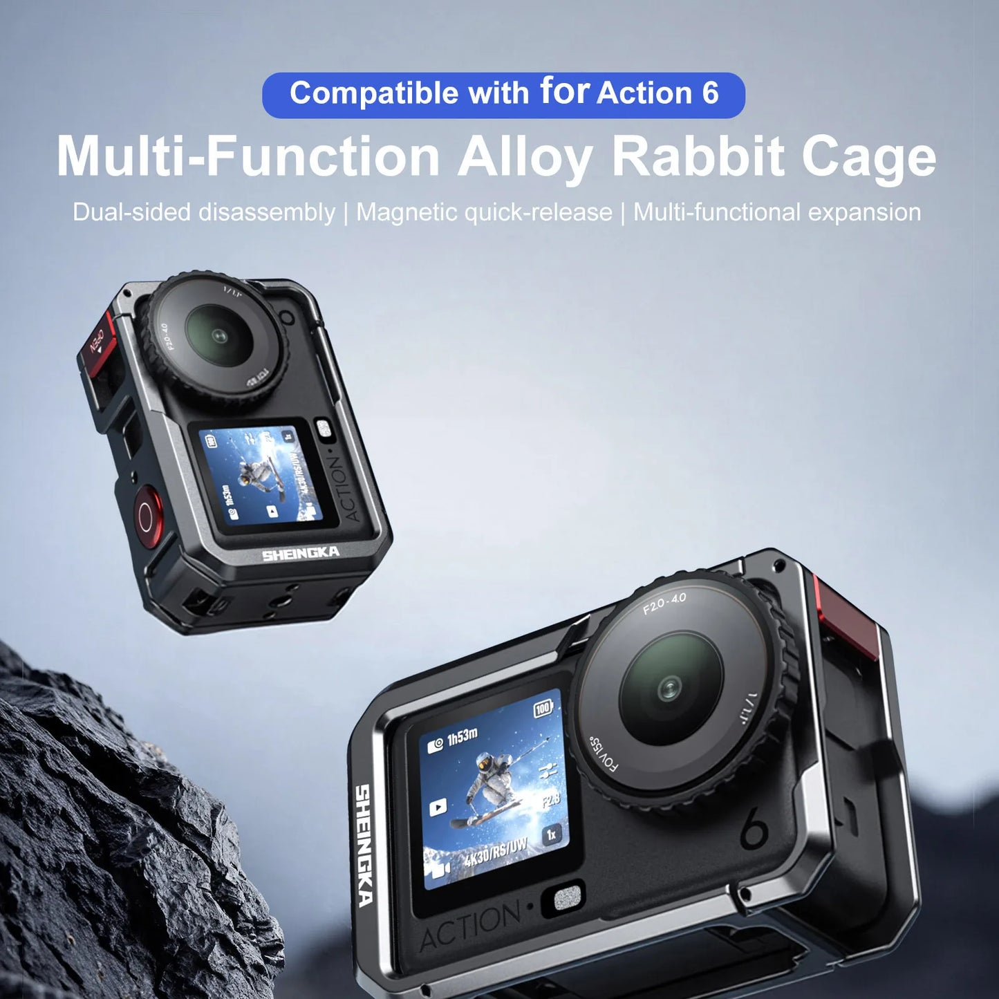 Rabbit Cage Aluminum Protective Case Multifunctional Metal Frame Expansion Adapter Mount For Dji Osmo Action6 Action Camera Peaceful Pleasures Health and Wellness