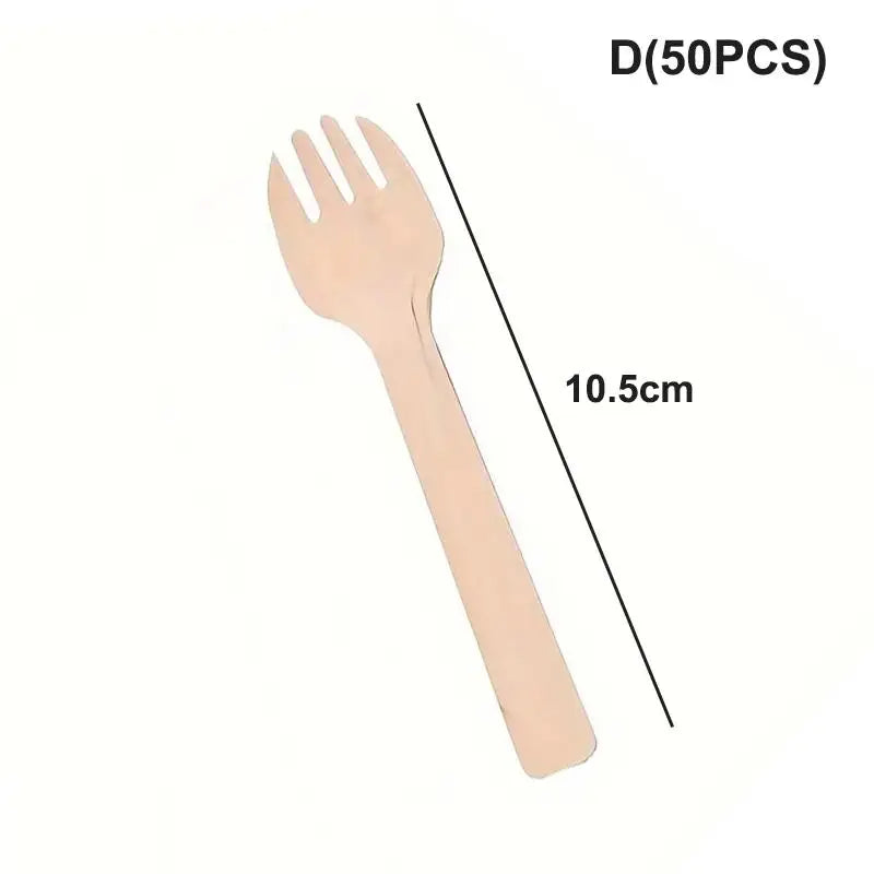 Disposable Wooden Cutlery Set 50/100pcs | Eco-Friendly Utensils Disposable Wooden Cutlery Peaceful Pleasures Health and Wellness 50PCS D