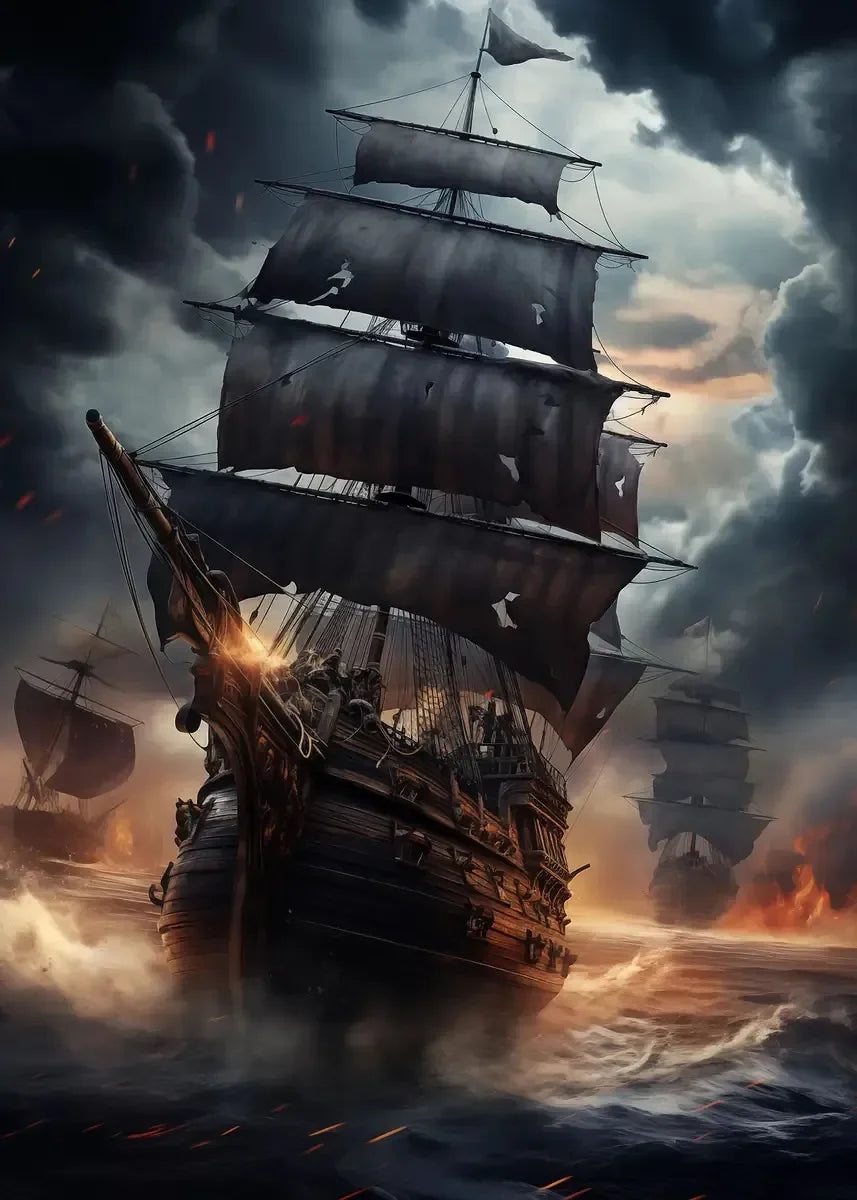 Pirate Ship Sailboat Sailing Ocean Moon Canvas Painting Poster Wall Picture Print for Living Room Home Decor Peaceful Pleasures Health and Wellness P1 50x70cm Unframed