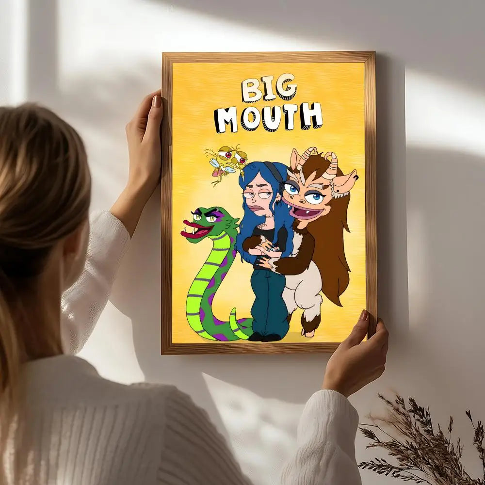 Cartoon Big Mouth HD Waterproof Self-Adhesive Wall Art Poster Wall Art Poster Peaceful Pleasures Health and Wellness White1 15X20cmNoframe