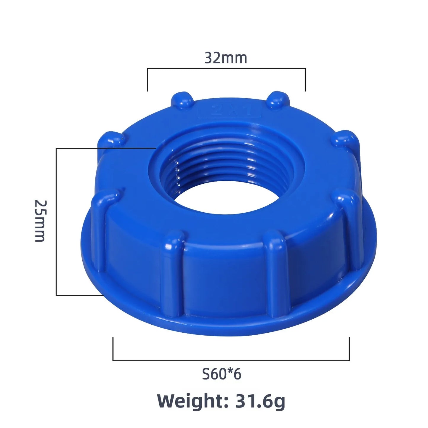 IBC Tank Adapter S60x6 Female Thread to 1/2", 3/4" or 1" Fitting