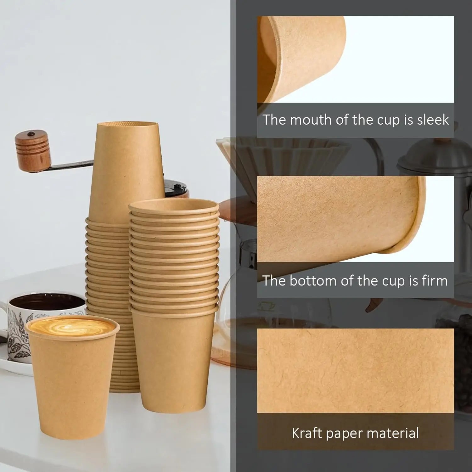 8 oz Kraft Paper Cups Disposable Paper Coffee Cups Hot/Cold Drinking Cup for Water Coffee Juice Unbleached Cups for Party Picnic Peaceful Pleasures Health and Wellness