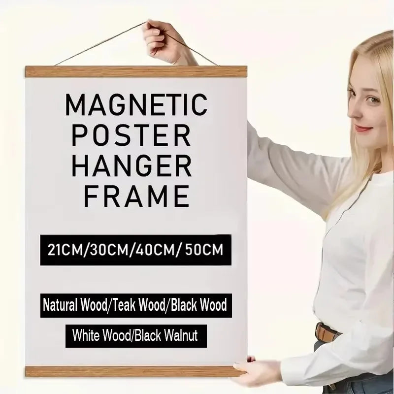 60cm 70cm 80cm 90cm Magnetic Poster Hanger Teak Pine Wood Painting Frame 5 Colors Wood Photo Frame Black White Canvas Frame Peaceful Pleasures Health and Wellness