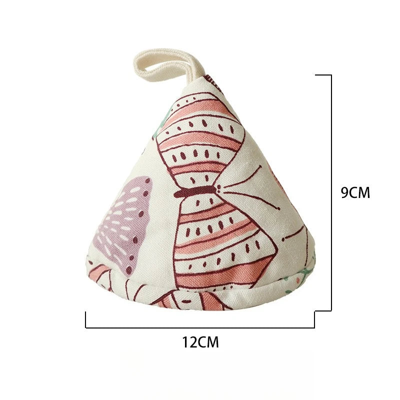 Heat-resistant Pot Cover Cap Japanese-style Triangular Pot Cap Enamel Pot Heat-resistant Handle Cover Peaceful Pleasures Health and Wellness Purple butterfly