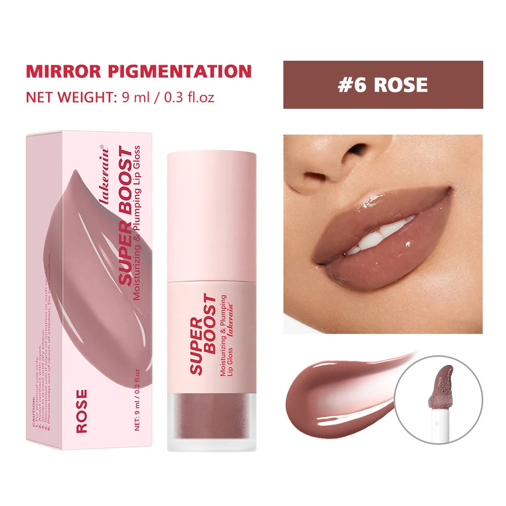Lakerain Moisturizing Plumping Lip Gloss – Mirror Shine, 9 Shades Lip Gloss Peaceful Pleasures Health and Wellness 6 Rose