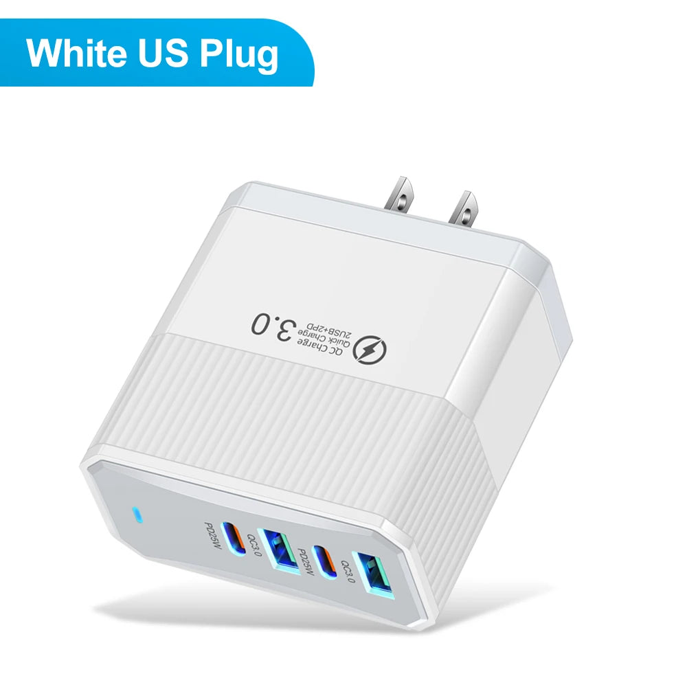 4-in-1 100W Fast Charger | 4-Port USB-C PD & QC3.0 Wall Adapter Peaceful Pleasures Health and Wellness US White