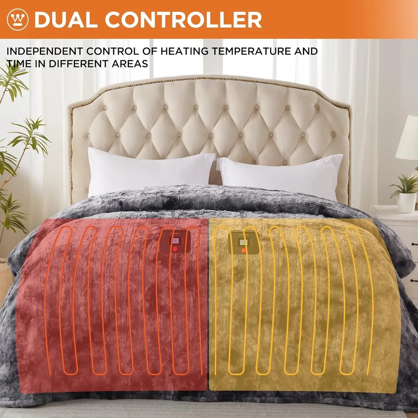 Queen Size Heated Blanket – 10 Heat Levels, Sherpa & Faux Fur (84" x 90", Grey) Peaceful Pleasures Health and Wellness