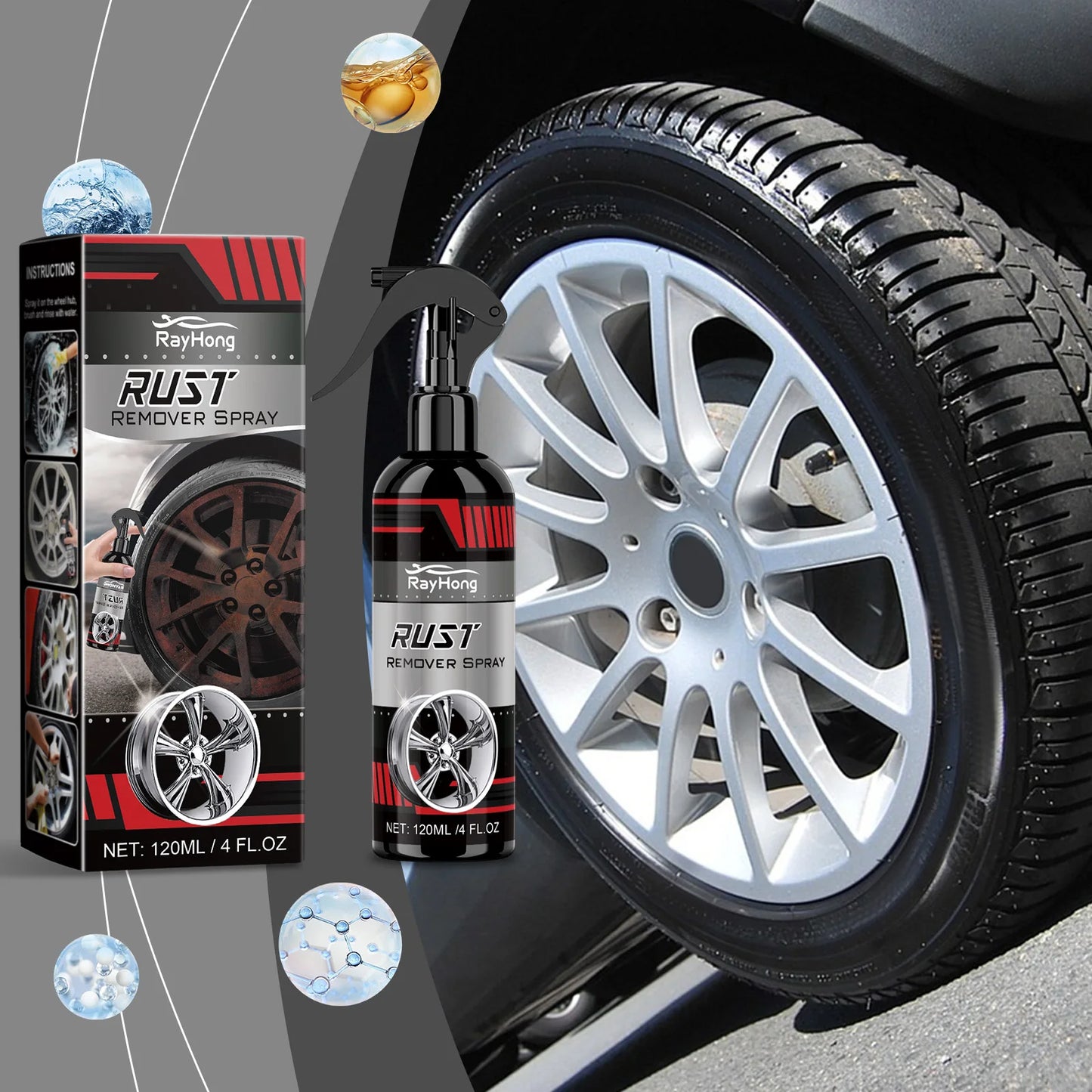 RayHong Wheel Rust Remover & Rim Cleaner Spray 120ml