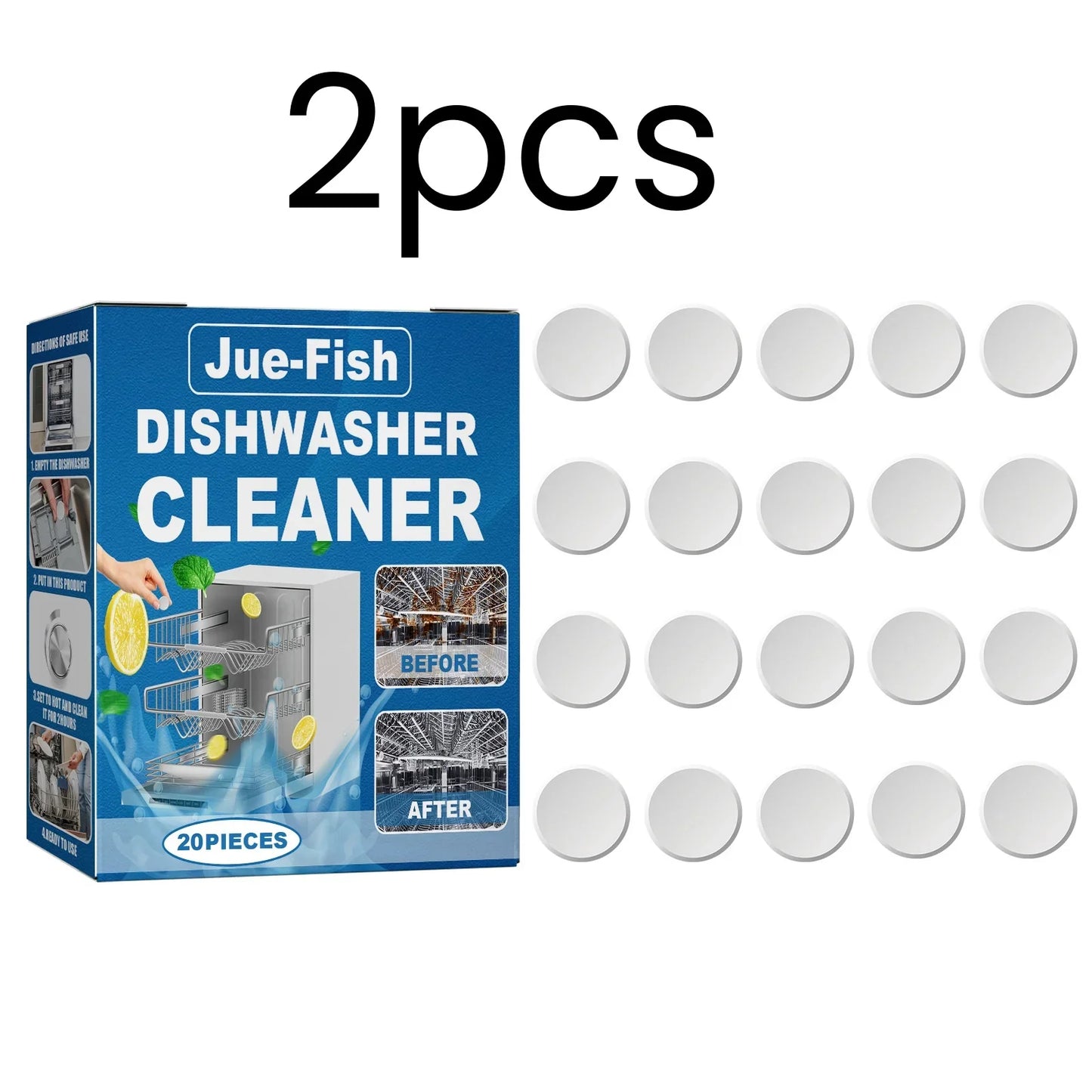 Jue Fish Dishwasher Cleaner Tablets – Descale & Deodorize 20pk