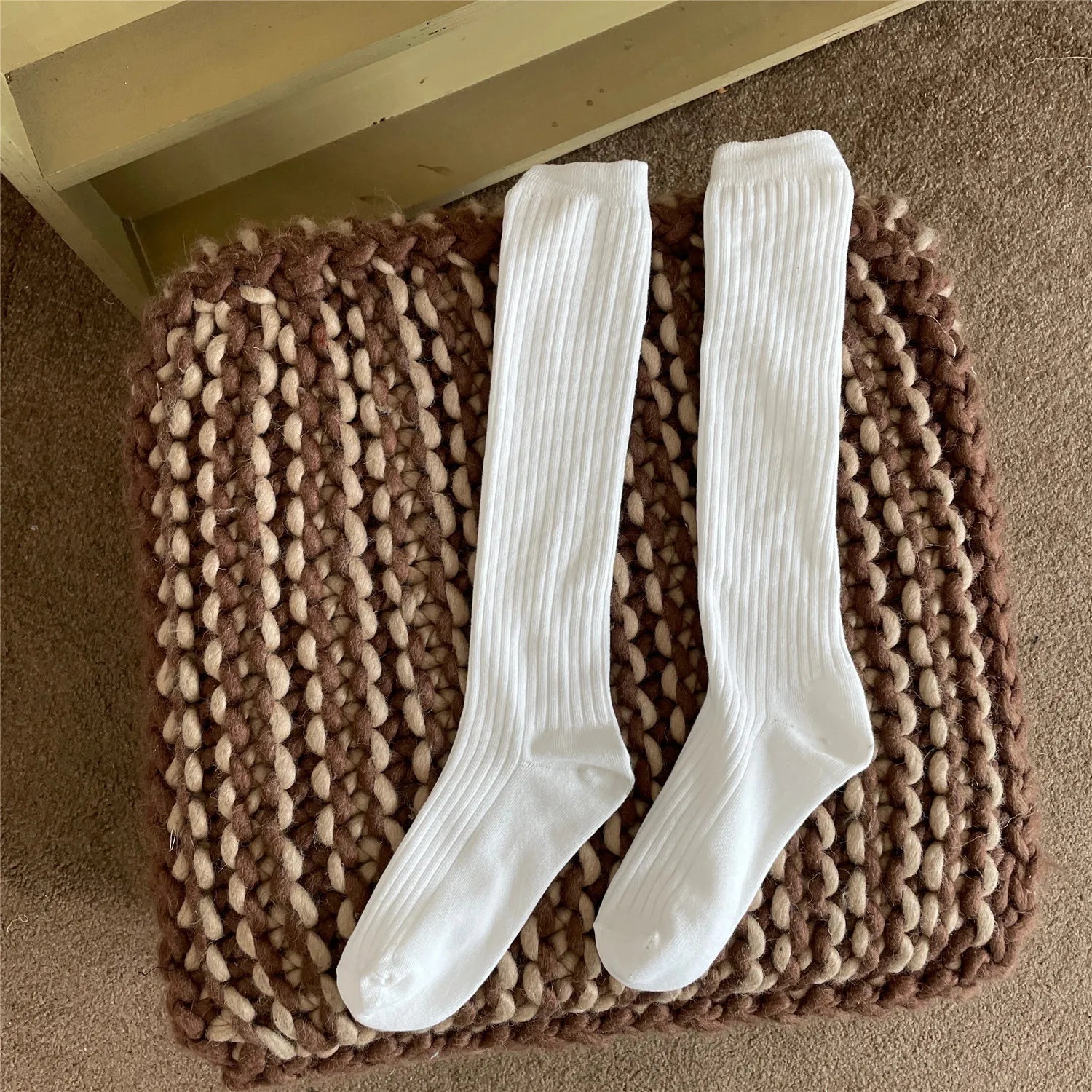 Knitting Cotton Long Socks Women Stockings Autumn Winter Warm Thigh High Stockings Ladies Girls Fashion Solid Knee Socks Women Peaceful Pleasures Health and Wellness