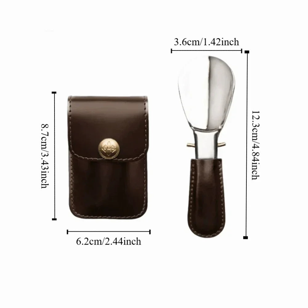 Mini Folding Shoehorn with PU Leather Bag | Stainless Steel