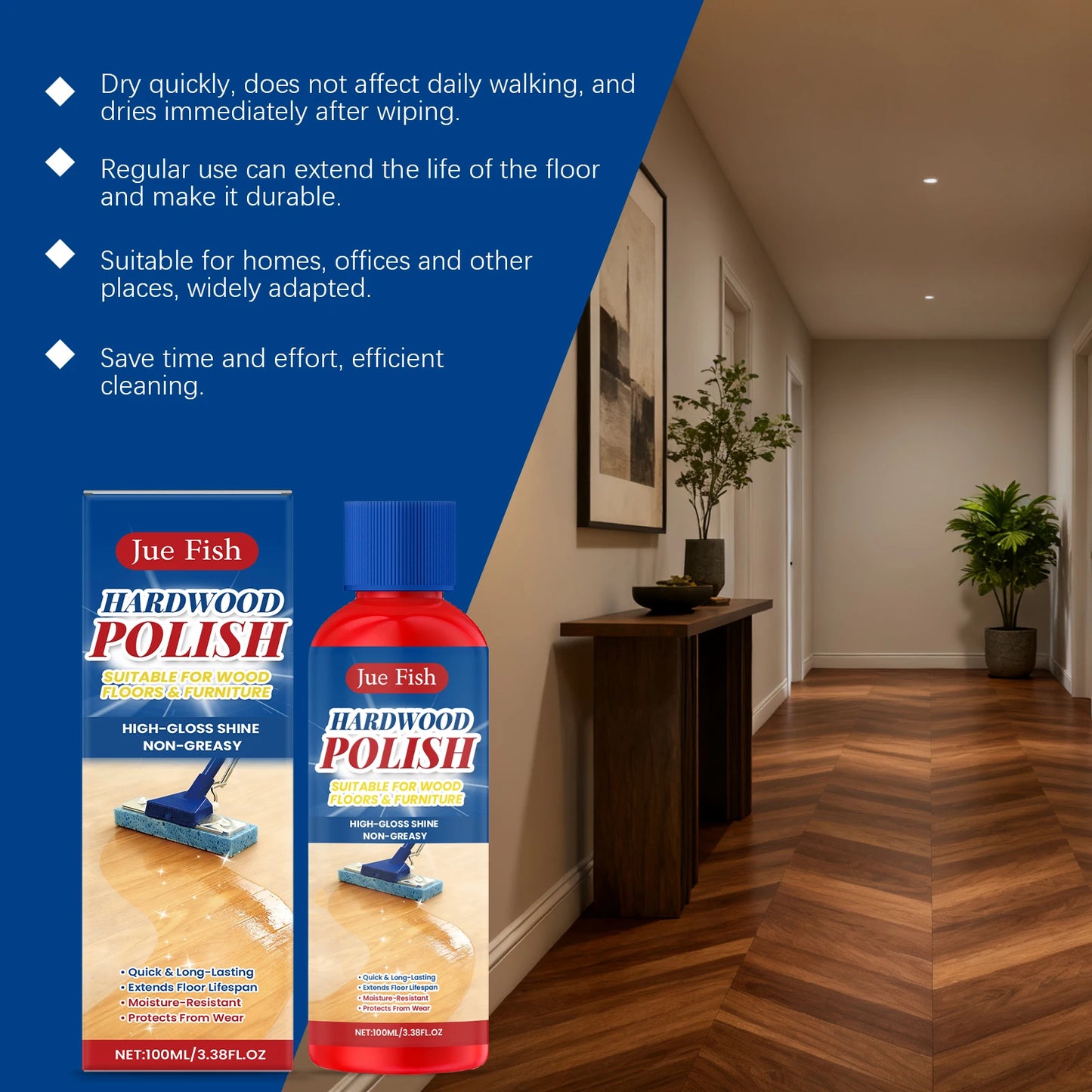 Jue-Fish 100ml Hardwood Floor Cleaner – Restores Gloss & Removes Stains