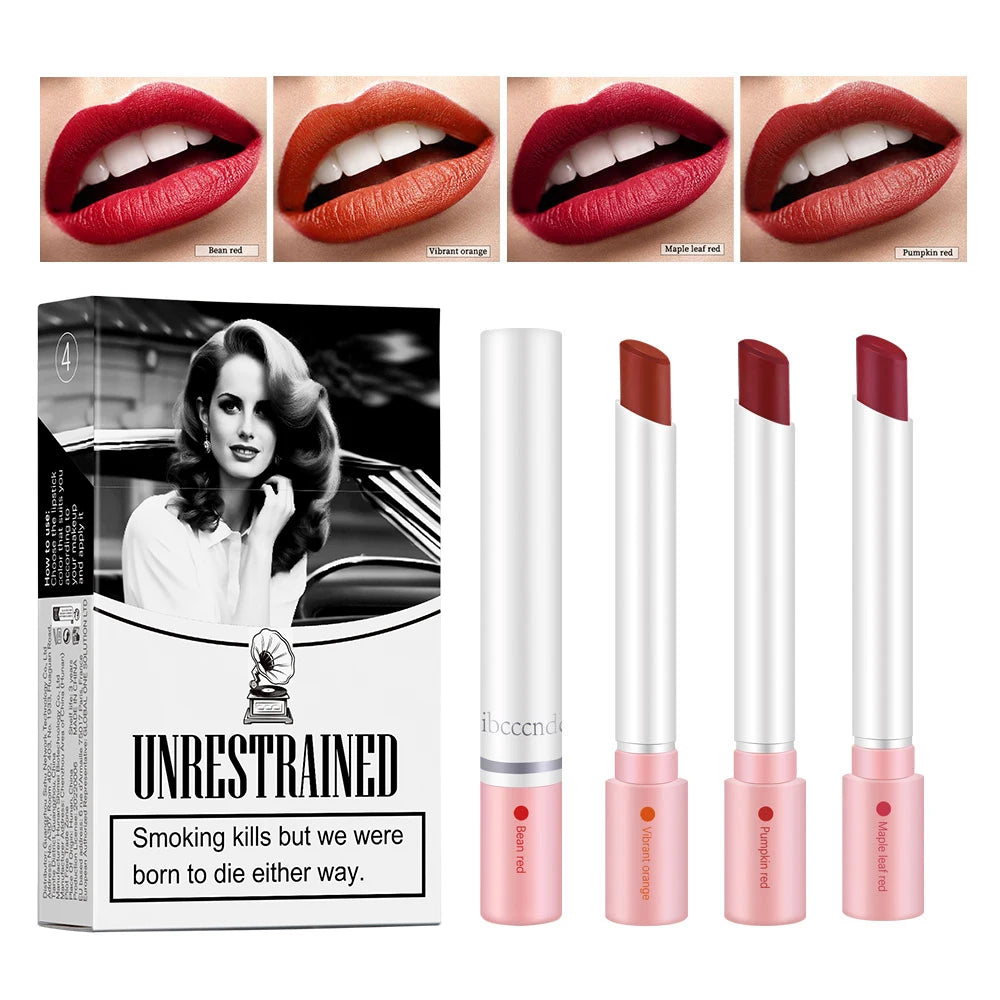4Colors/set Cigarette Lip Gloss Set Velvet Matte Waterproof Long-lasting Lip Non-Stick Cup Cigarette Lipstick Makeup For Women Peaceful Pleasures Health and Wellness as show