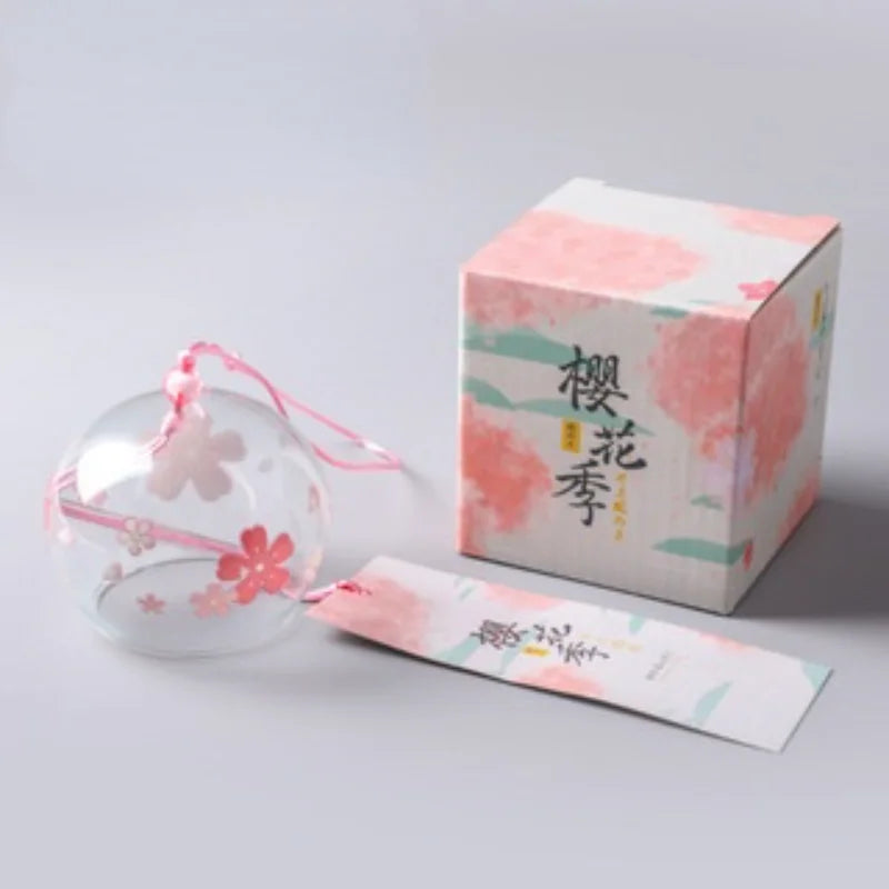 1pcs Japanese Wind Bell Handmade Wind Chimes Glass Furin Home Decors Spa Sakura Kitchen Office Decor Cherry Blossom Pattern Peaceful Pleasures Health and Wellness Cherry blossoms