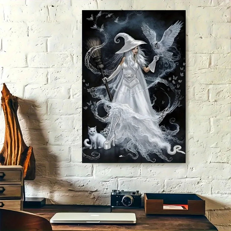 Witch Dark Goddess Black Magic Poster Canvas Printing Witch Black Cat Wall Art Decor Gothic Style Girls Room Bar Wall Decoration Peaceful Pleasures Health and Wellness