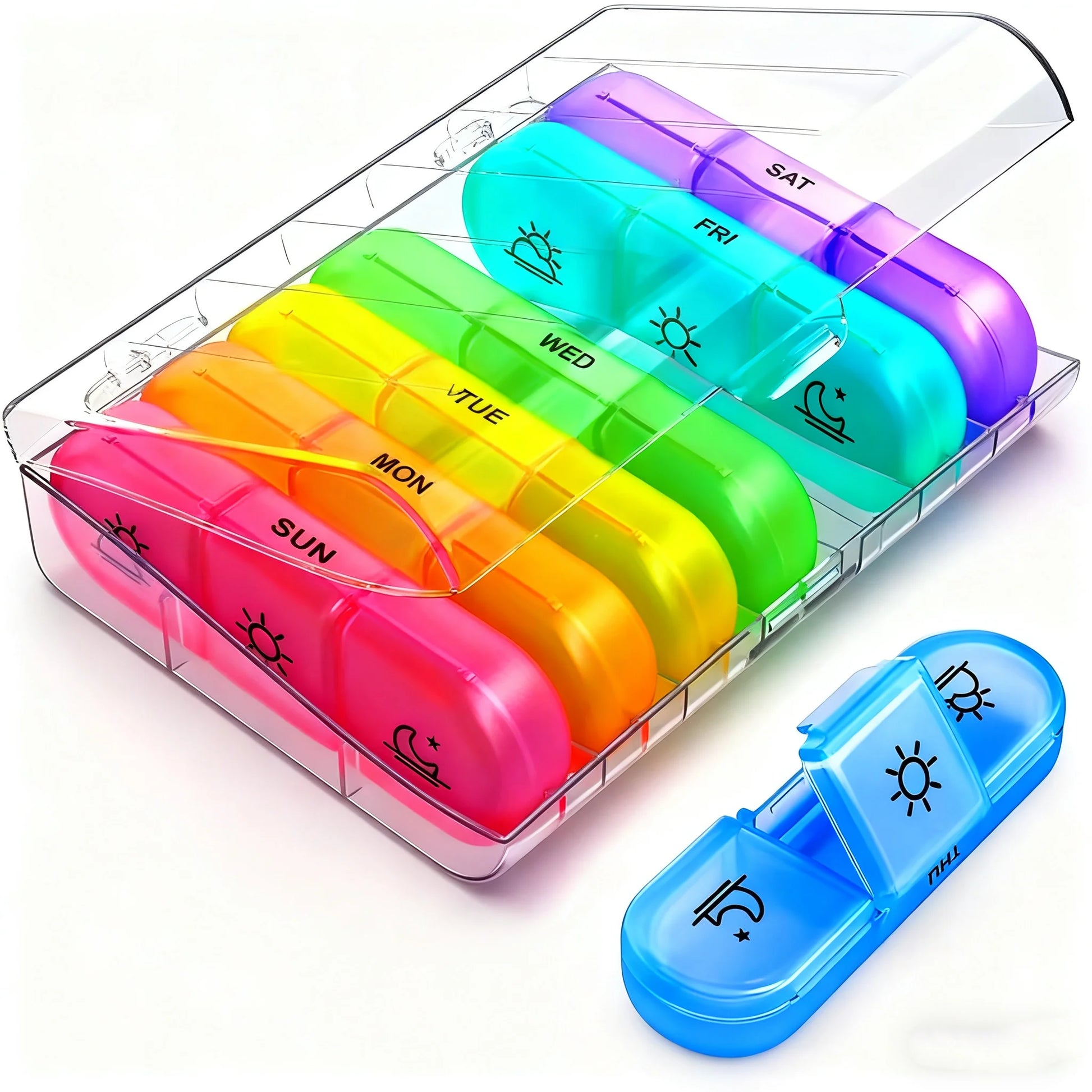 Portable 21 Compartment Medicine Box Weekly Daywise Tablet Storage Organizer for Morning Afternoon Evening Peaceful Pleasures Health and Wellness 21pc
