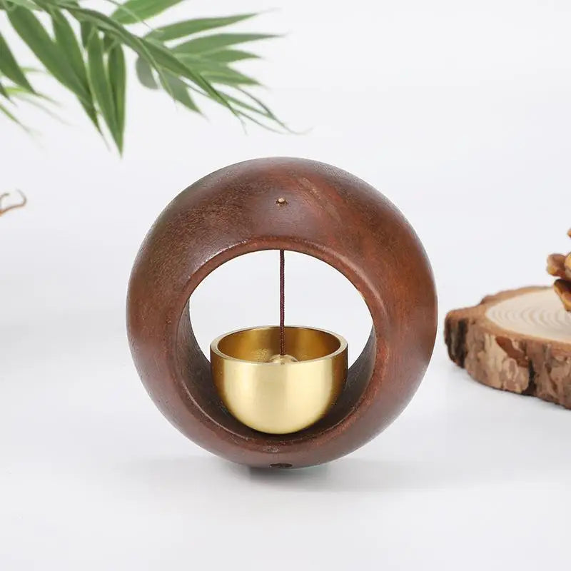 Creative Round Bell Black Walnut Wood Hanging Doorbell Wind Chimes Decor Wooden Magnetic Door Bell Entrance Opening Chime Peaceful Pleasures Health and Wellness