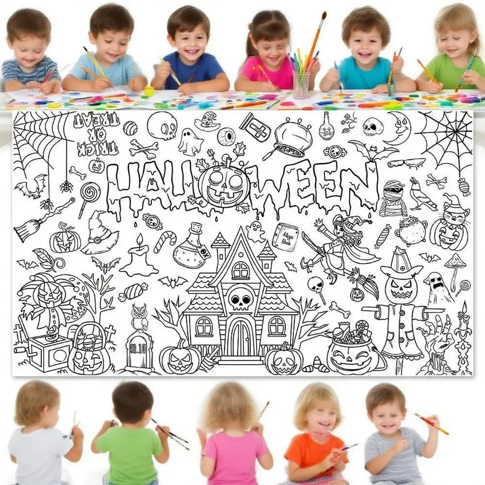 Creative Halloween Graffiti Tablecloth Handmade DIY Painting Large Coloring Posters 130x75cm Cartoon Large Paper Banner Peaceful Pleasures Health and Wellness