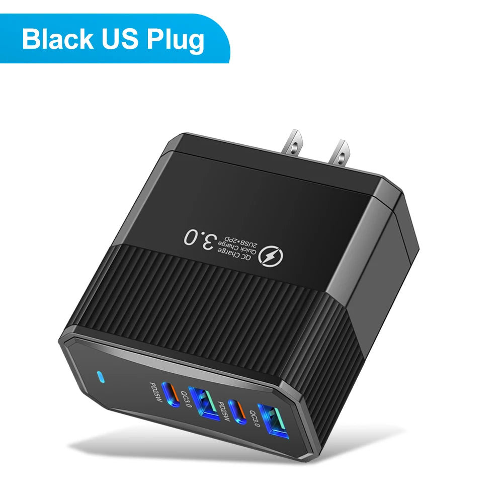4-in-1 100W Fast Charger | 4-Port USB-C PD & QC3.0 Wall Adapter Peaceful Pleasures Health and Wellness US Black