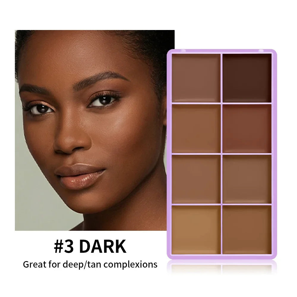 8-Shade Matte Cream Concealer Palette – Full Coverage, 12H Wear