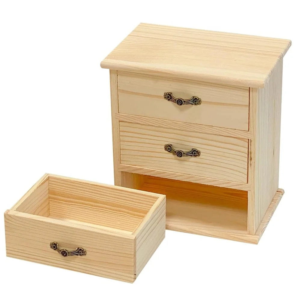 Three Drawer Wooden Jewelry Box DIY Craft Storage Organizer Desktop