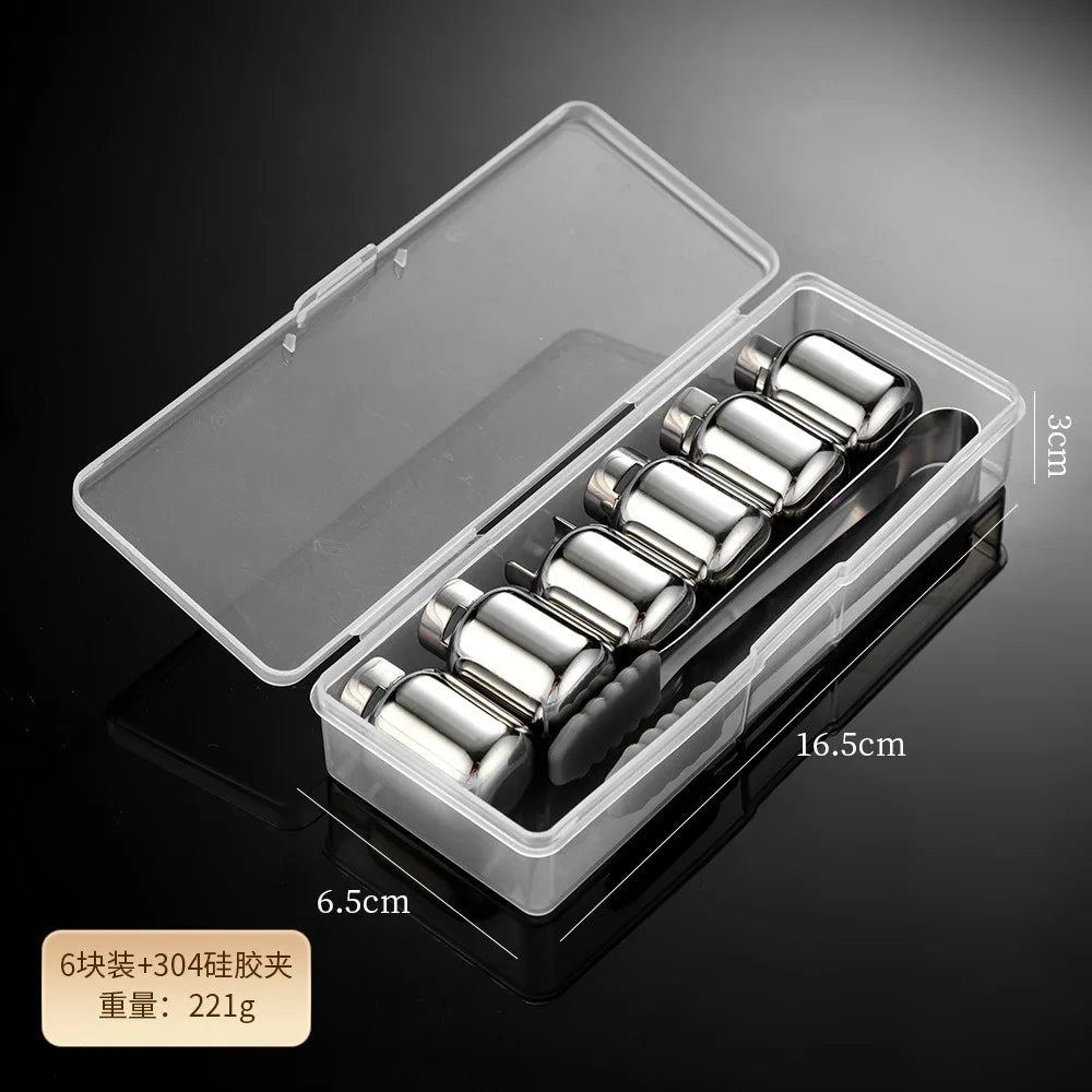 Stainless Steel Ice Cubes Whiskeygas Cylinders Ice Cube Cooler Reusable Whisky Ice Stone Whisky Rocks Bar Wine Cooler Peaceful Pleasures Health and Wellness 6pcs set