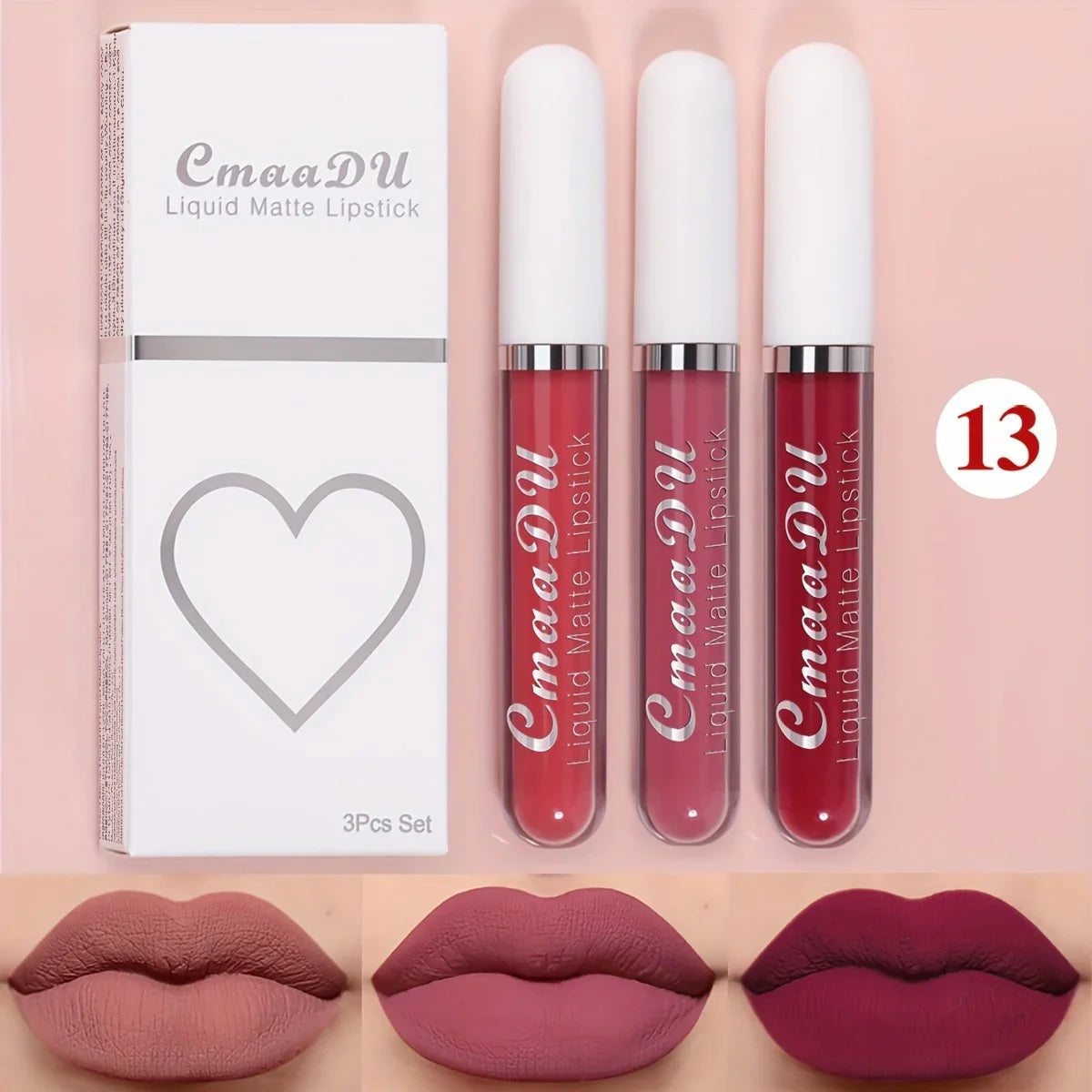 Cmaadu 3-Piece Matte Lipstick Set – Waterproof Long-Lasting