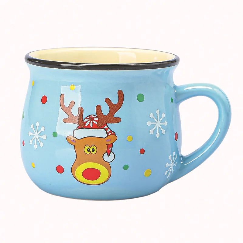 Christmas Ceramic Mug Cartoon Santa Mousse Cup Coffee Cup For Home Office Baking Dessert Breakfast Milk Mug For Kids Xmas Gift Peaceful Pleasures Health and Wellness Blue Deer 150ml