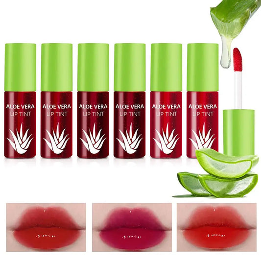 6 Color Lip Tint Stain Set Plumping Liquid Lipstick Aloe Vera Watery Lip Stain Lip Gloss Multi-use Moisturizing Lip & Cheek Tint Peaceful Pleasures Health and Wellness