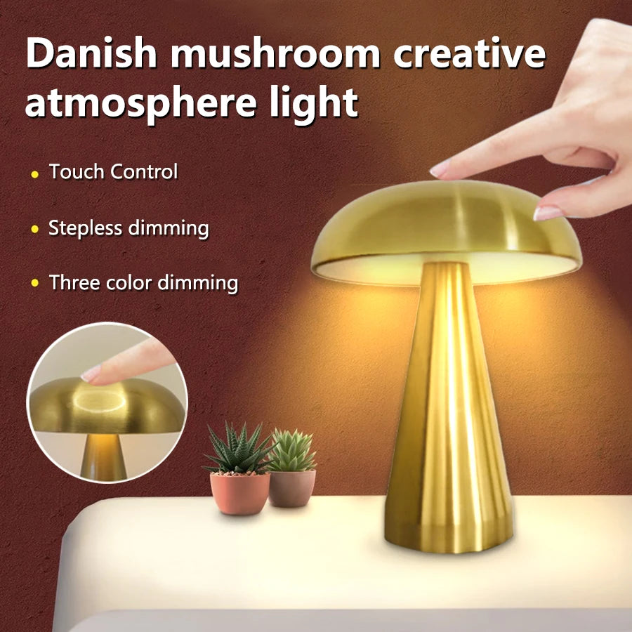 Retro Mushroom LED Table Lamp Touch Sensor Bedside Lamp Rechargeable Reading Lights For Bedroom Restaurant Bar Decor Lighting Peaceful Pleasures Health and Wellness