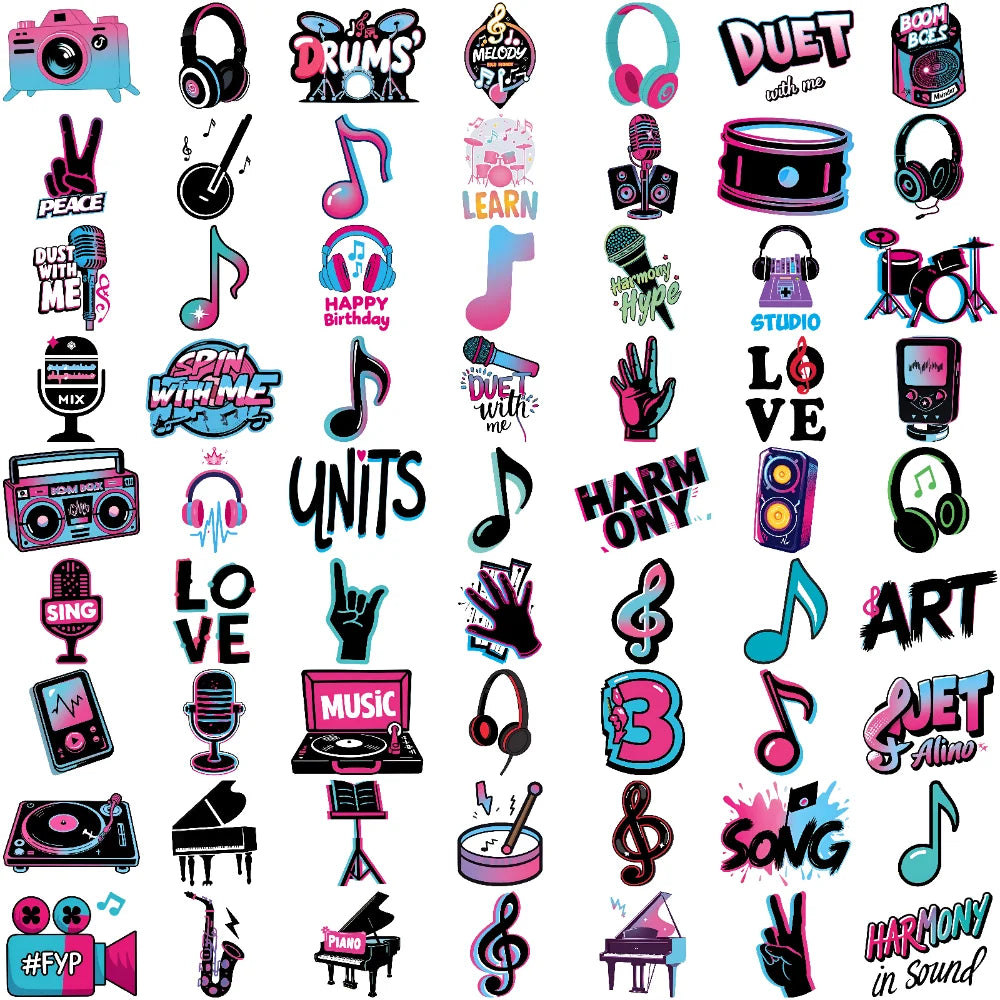 63-Pack Music Cartoon Temporary Tattoos – Waterproof Stickers