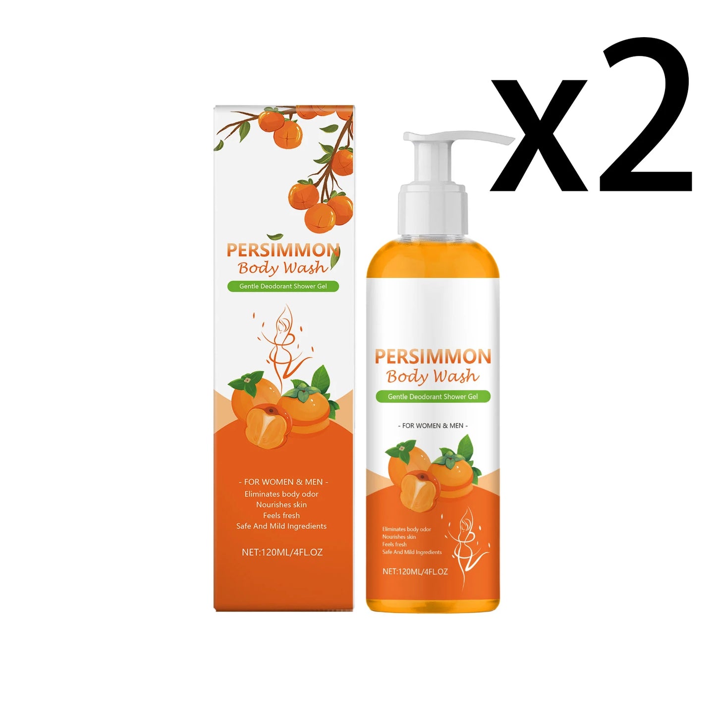 Gentle Hydrating Persimmon Nourish Body Wash Peaceful Pleasures Health and Wellness 2x120ml 120ml
