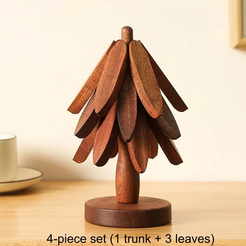 Collapsible Bamboo Tree Trivet | Hot Dish Pad & Table Decor