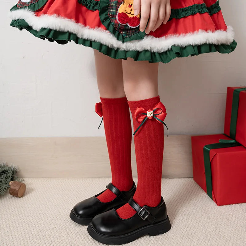 Girls' Christmas Long Socks | Bowknot Holiday Stockings Kids