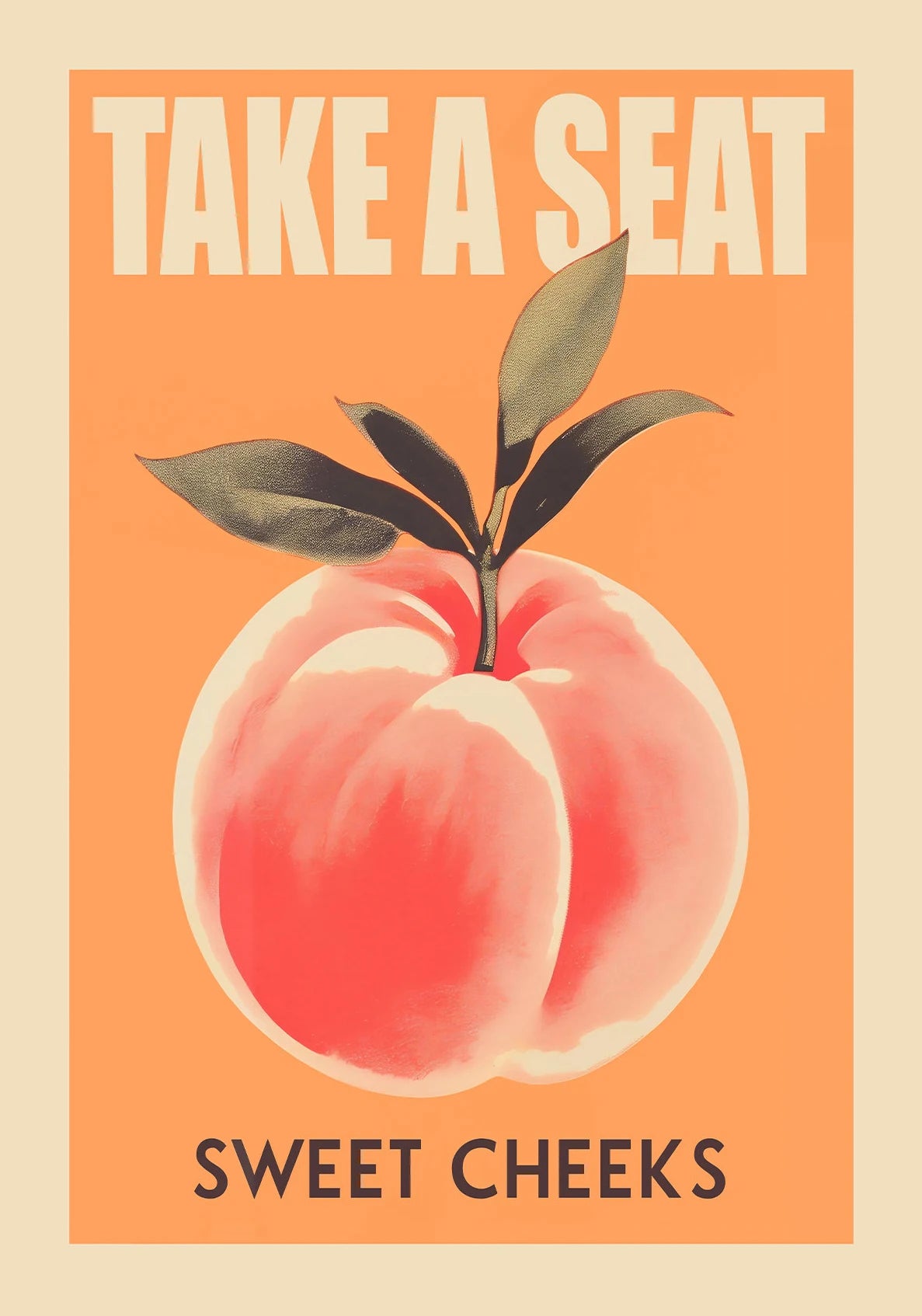 Take A Seat Sweet Cheeks Poster Print Retro Bathroom Wall Art Strawberry Peach Nice Bum Funny Toilet Home Decor Picture Peaceful Pleasures Health and Wellness DM35-1 50x70cm Unframed