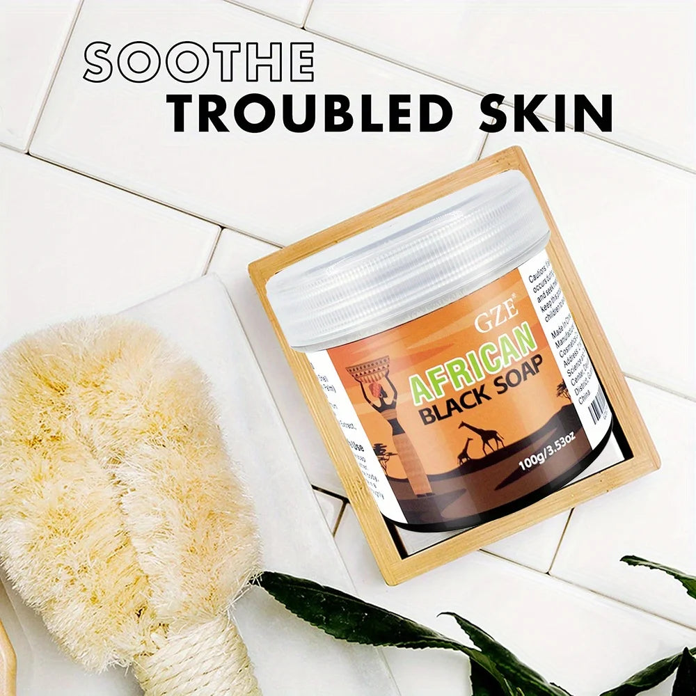 GZE African Black Soap 3-in-1 Face Hair Body Cleanser 100g African Black Soap Peaceful Pleasures Health and Wellness